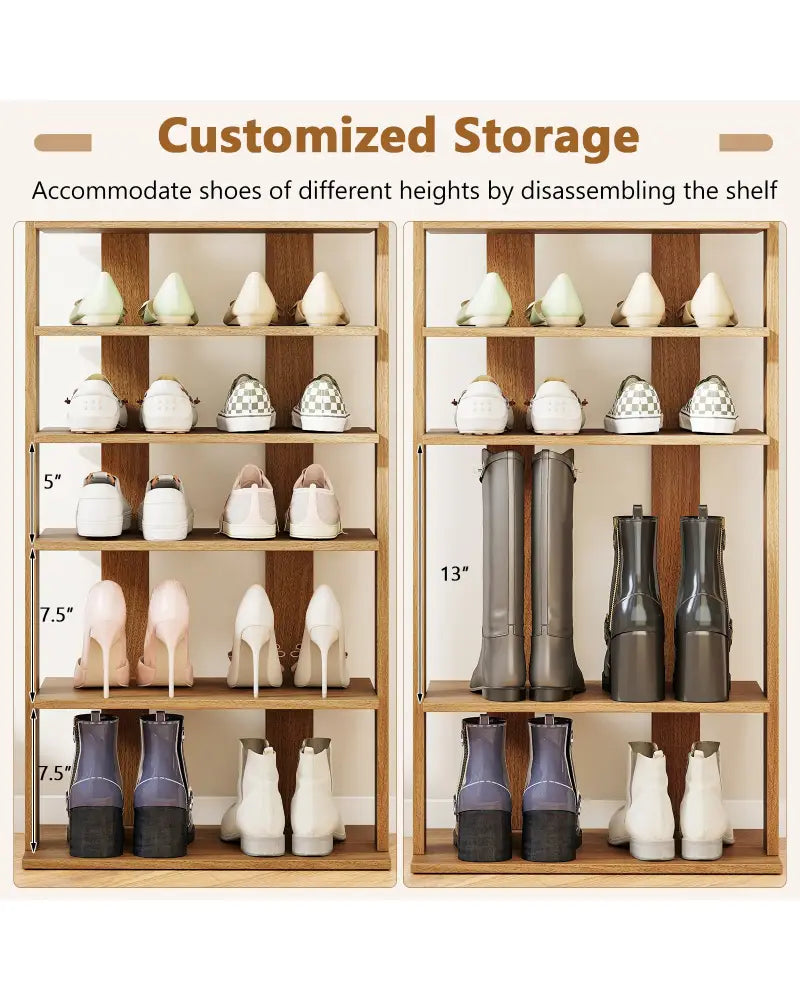 7 Tiers Patented Vertical Shoe Rack for Front Door-Natural - Natural - Shoe Racks & Storage Benches