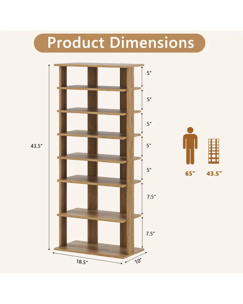7 Tiers Patented Vertical Shoe Rack for Front Door-Natural - Natural - Shoe Racks & Storage Benches
