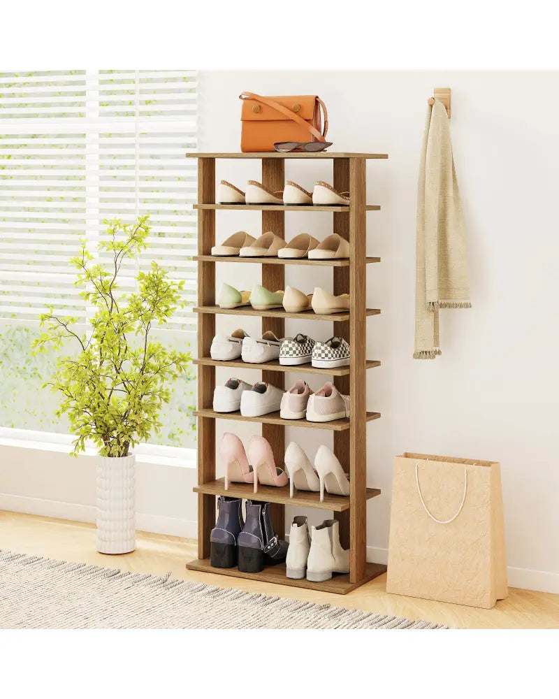 7 Tiers Patented Vertical Shoe Rack for Front Door-Natural - Natural - Shoe Racks & Storage Benches