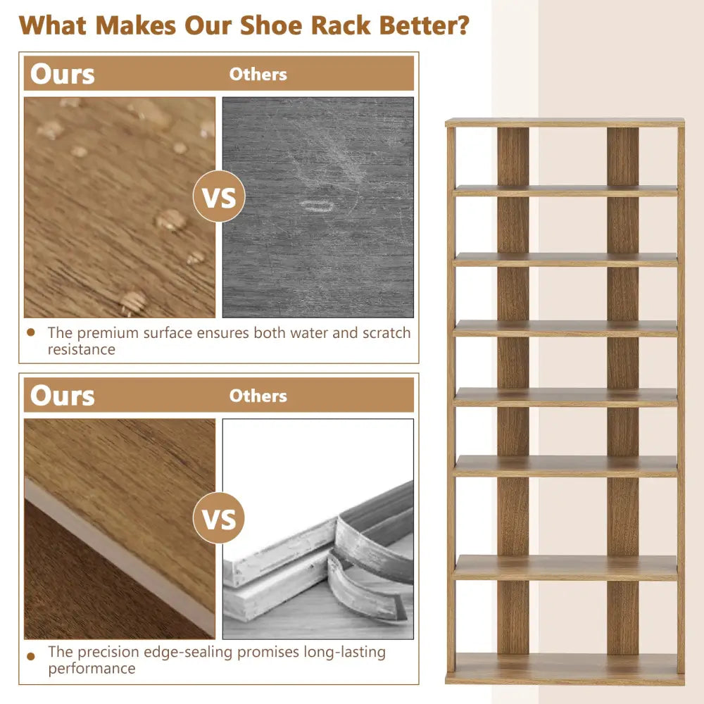 7 Tiers Patented Vertical Shoe Rack for Front Door-Natural - Natural - Shoe Racks & Storage Benches