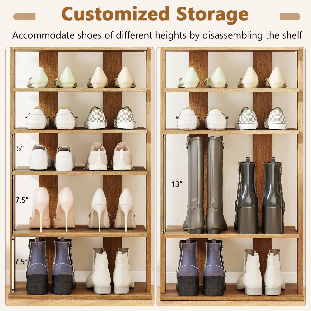 7 Tiers Patented Vertical Shoe Rack for Front Door-Natural - Natural - Shoe Racks & Storage Benches