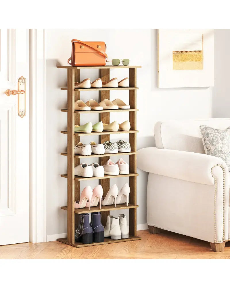 7 Tiers Patented Vertical Shoe Rack for Front Door-Natural - Natural - Shoe Racks & Storage Benches