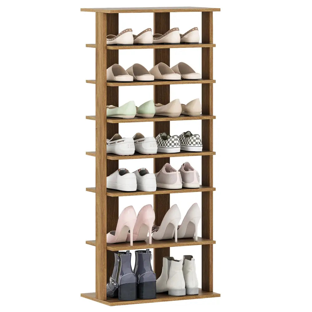 7 Tiers Patented Vertical Shoe Rack for Front Door-Natural - Natural - Shoe Racks & Storage Benches