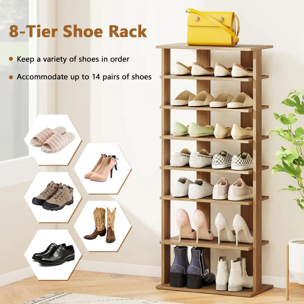 7 Tiers Patented Vertical Shoe Rack for Front Door-Natural - Natural - Shoe Racks & Storage Benches