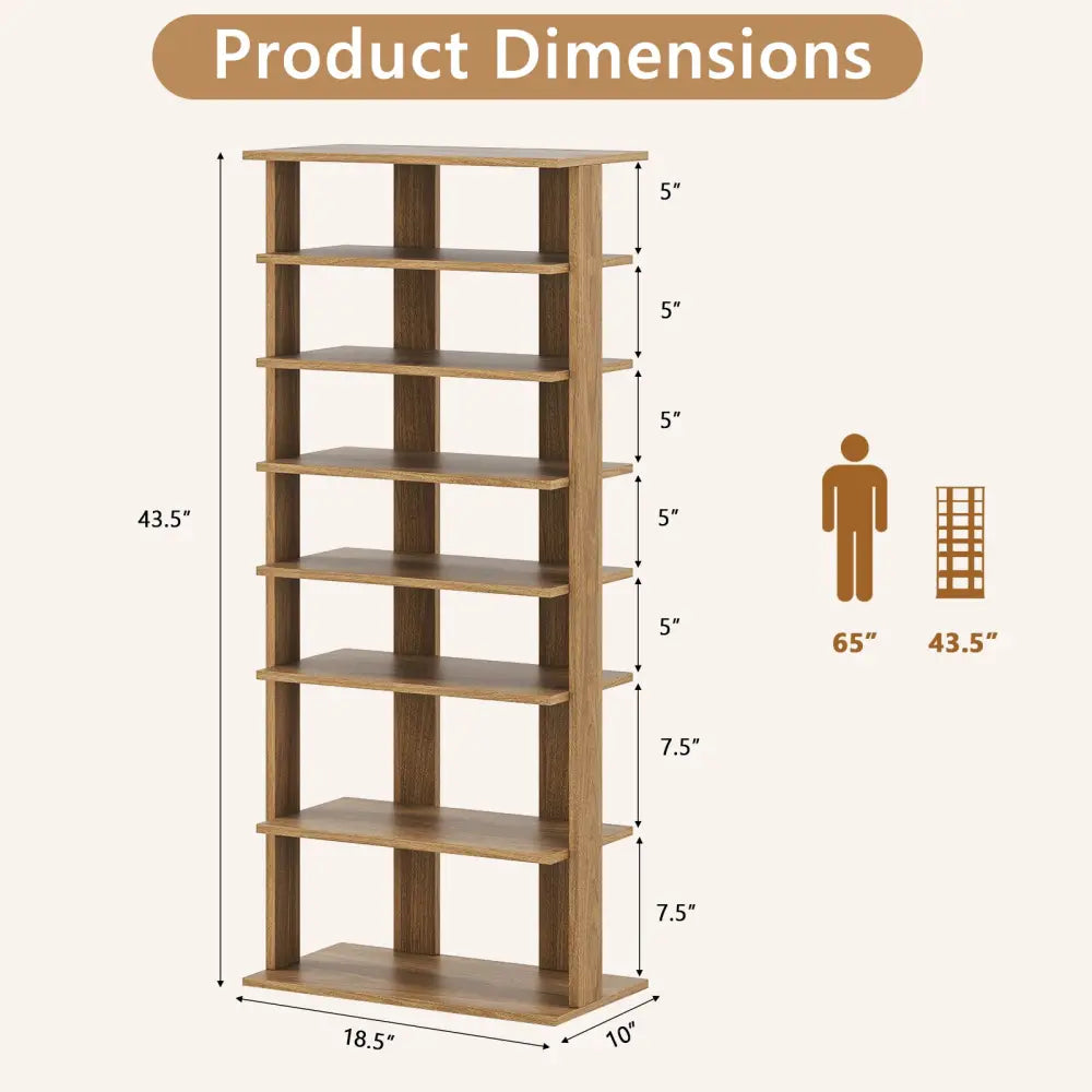 7 Tiers Patented Vertical Shoe Rack for Front Door-Natural - Natural - Shoe Racks & Storage Benches