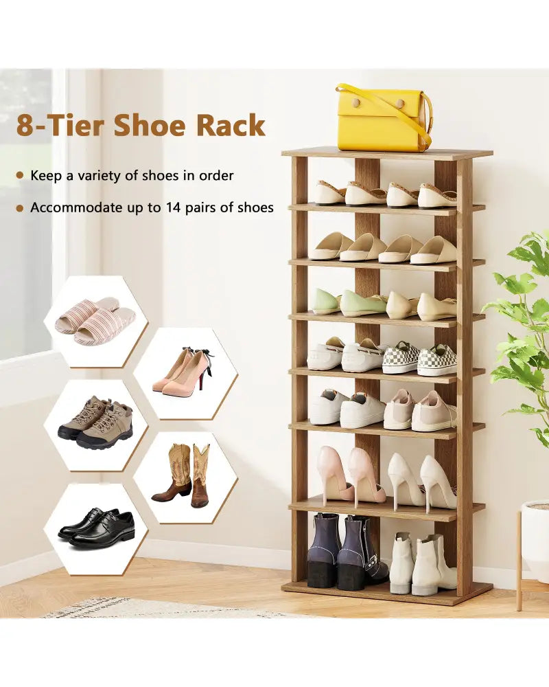 7 Tiers Patented Vertical Shoe Rack for Front Door-Natural - Natural - Shoe Racks & Storage Benches