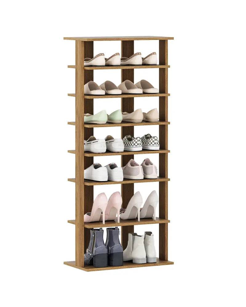 7 Tiers Patented Vertical Shoe Rack for Front Door-Natural - Natural - Shoe Racks & Storage Benches