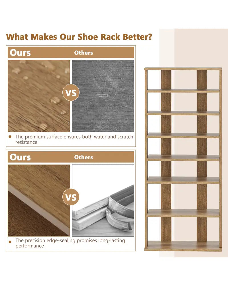 7 Tiers Patented Vertical Shoe Rack for Front Door-Natural - Natural - Shoe Racks & Storage Benches