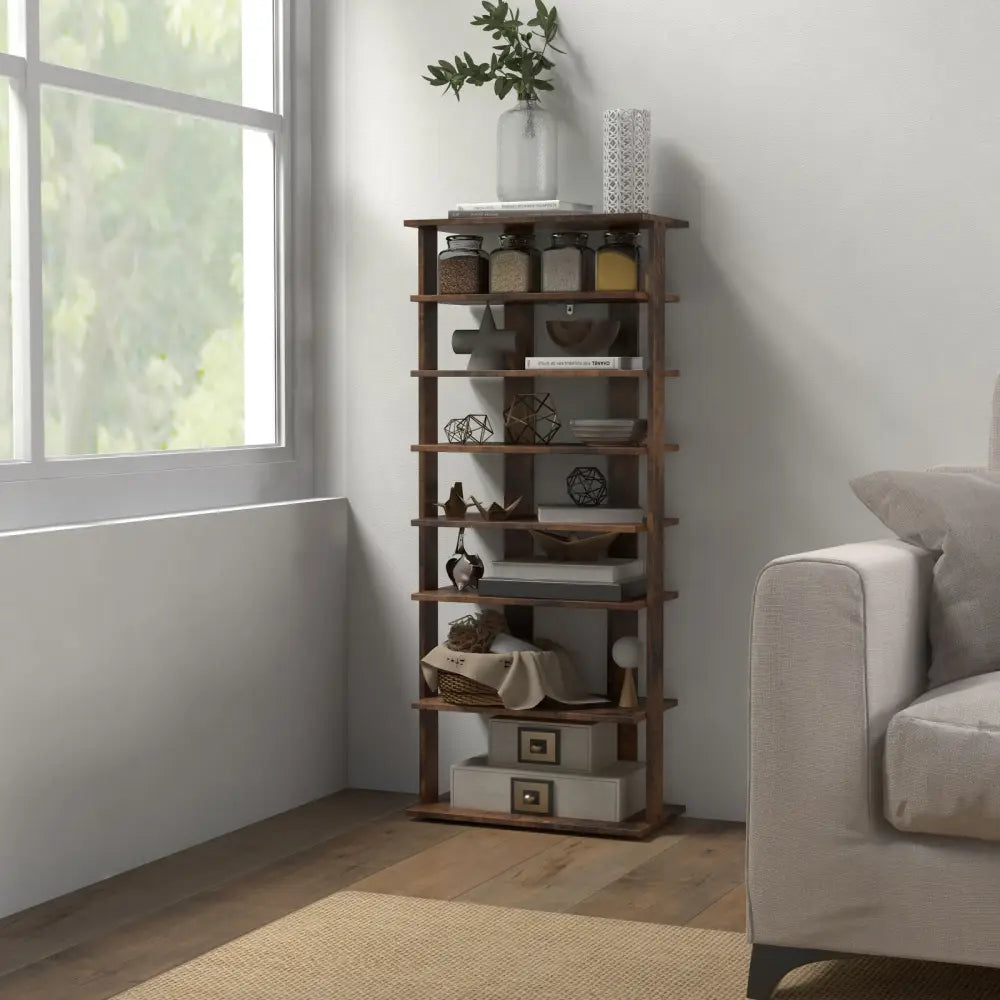 7 Tiers Vertical Shoe Rack for Front Door-Rustic Brown - Rustic Brown - Shoe Racks & Storage Benches