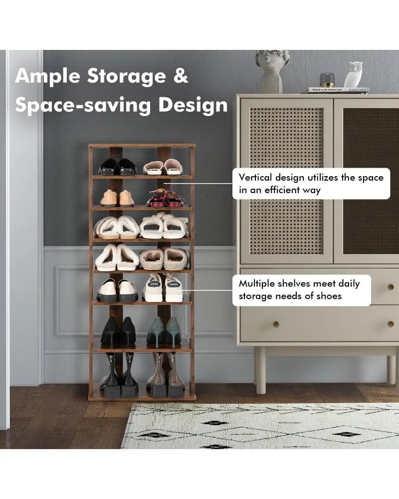 7 Tiers Vertical Shoe Rack for Front Door-Rustic Brown - Rustic Brown - Shoe Racks & Storage Benches