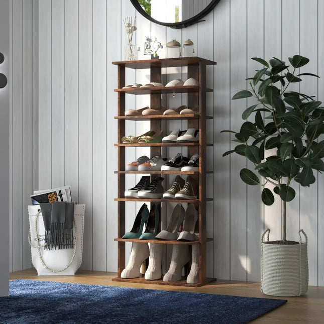 7 Tiers Vertical Shoe Rack for Front Door-Rustic Brown - Rustic Brown - Shoe Racks & Storage Benches