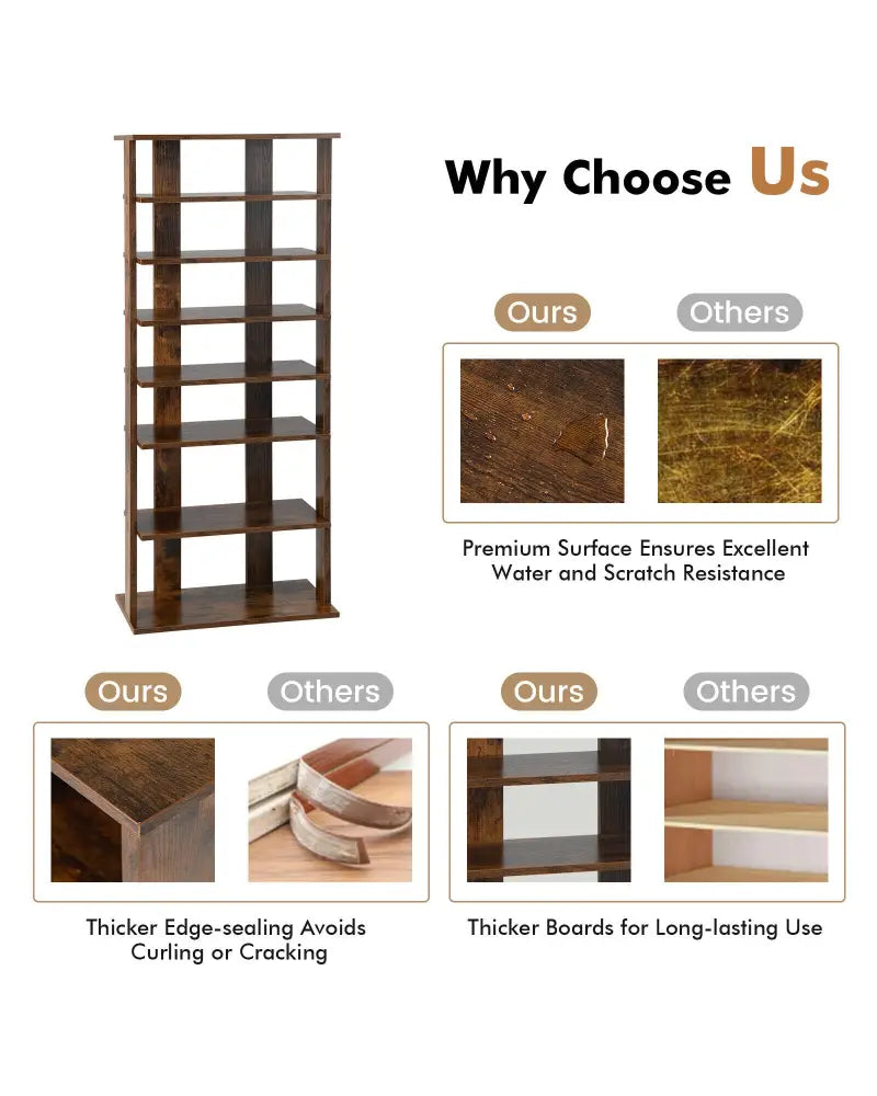 7 Tiers Vertical Shoe Rack for Front Door-Rustic Brown - Rustic Brown - Shoe Racks & Storage Benches