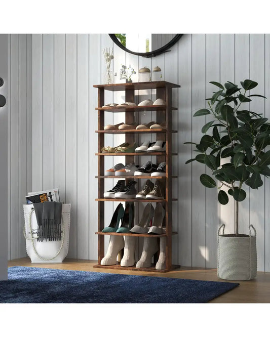 7 Tiers Vertical Shoe Rack for Front Door-Rustic Brown - Rustic Brown - Shoe Racks & Storage Benches