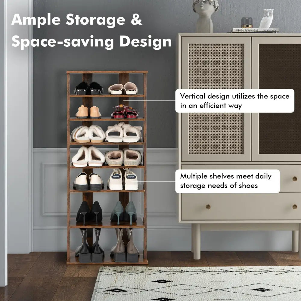 7 Tiers Vertical Shoe Rack for Front Door-Rustic Brown - Rustic Brown - Shoe Racks & Storage Benches