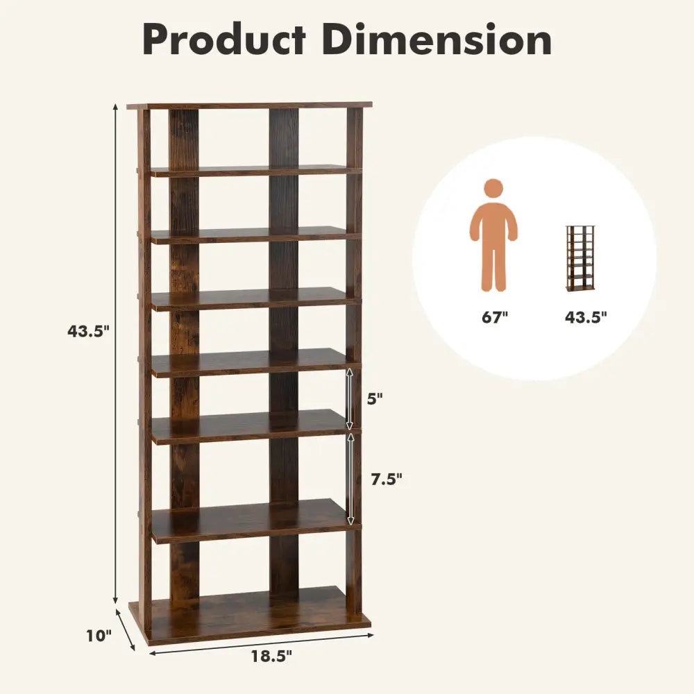 7 Tiers Vertical Shoe Rack for Front Door-Rustic Brown - Rustic Brown - Shoe Racks & Storage Benches