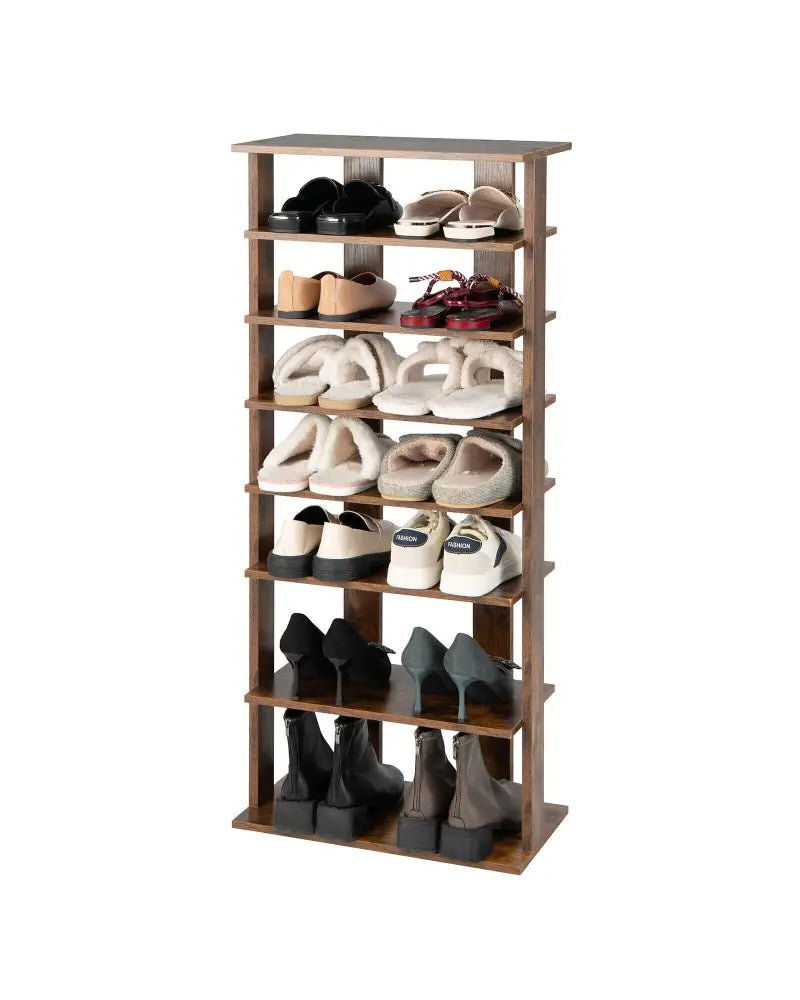 7 Tiers Vertical Shoe Rack for Front Door-Rustic Brown - Rustic Brown - Shoe Racks & Storage Benches