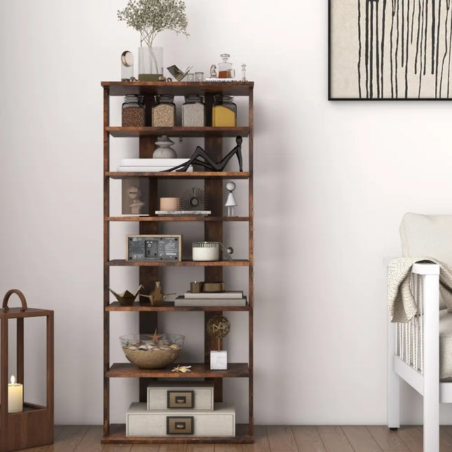 7 Tiers Vertical Shoe Rack for Front Door-Rustic Brown - Rustic Brown - Shoe Racks & Storage Benches
