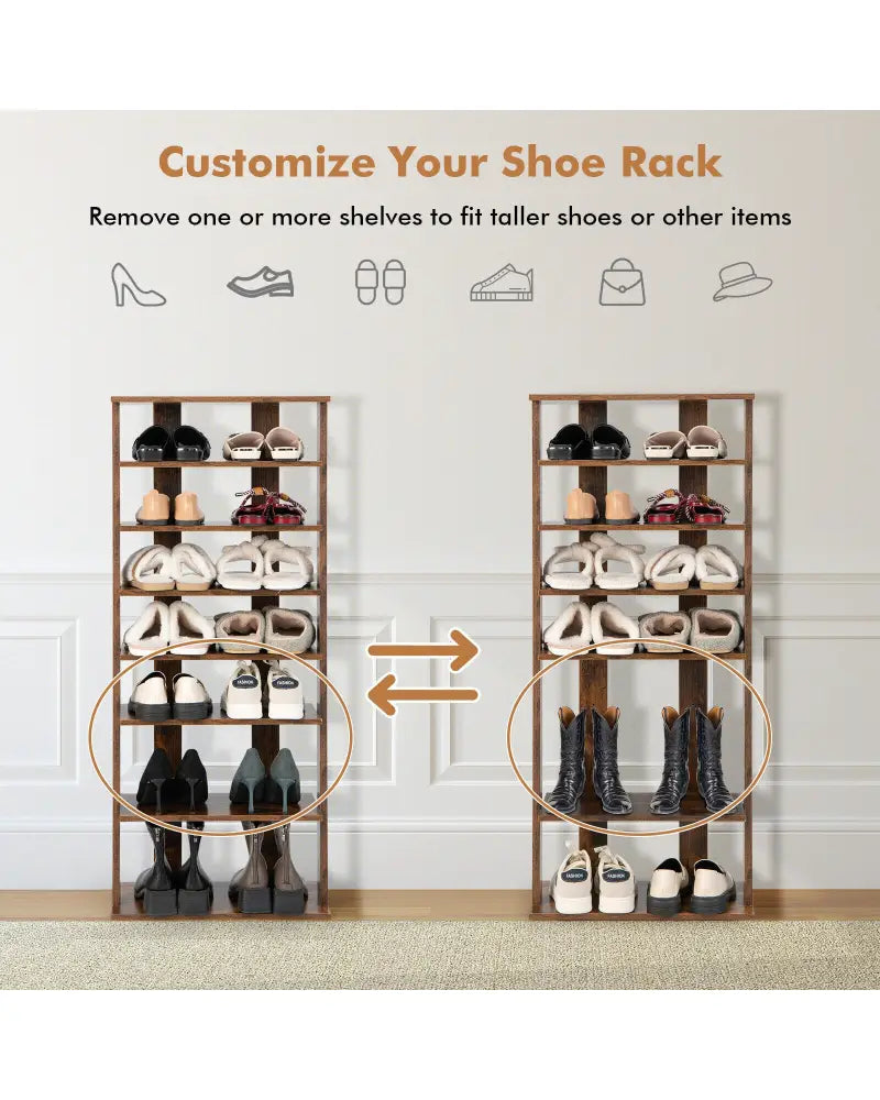 7 Tiers Vertical Shoe Rack for Front Door-Rustic Brown - Rustic Brown - Shoe Racks & Storage Benches