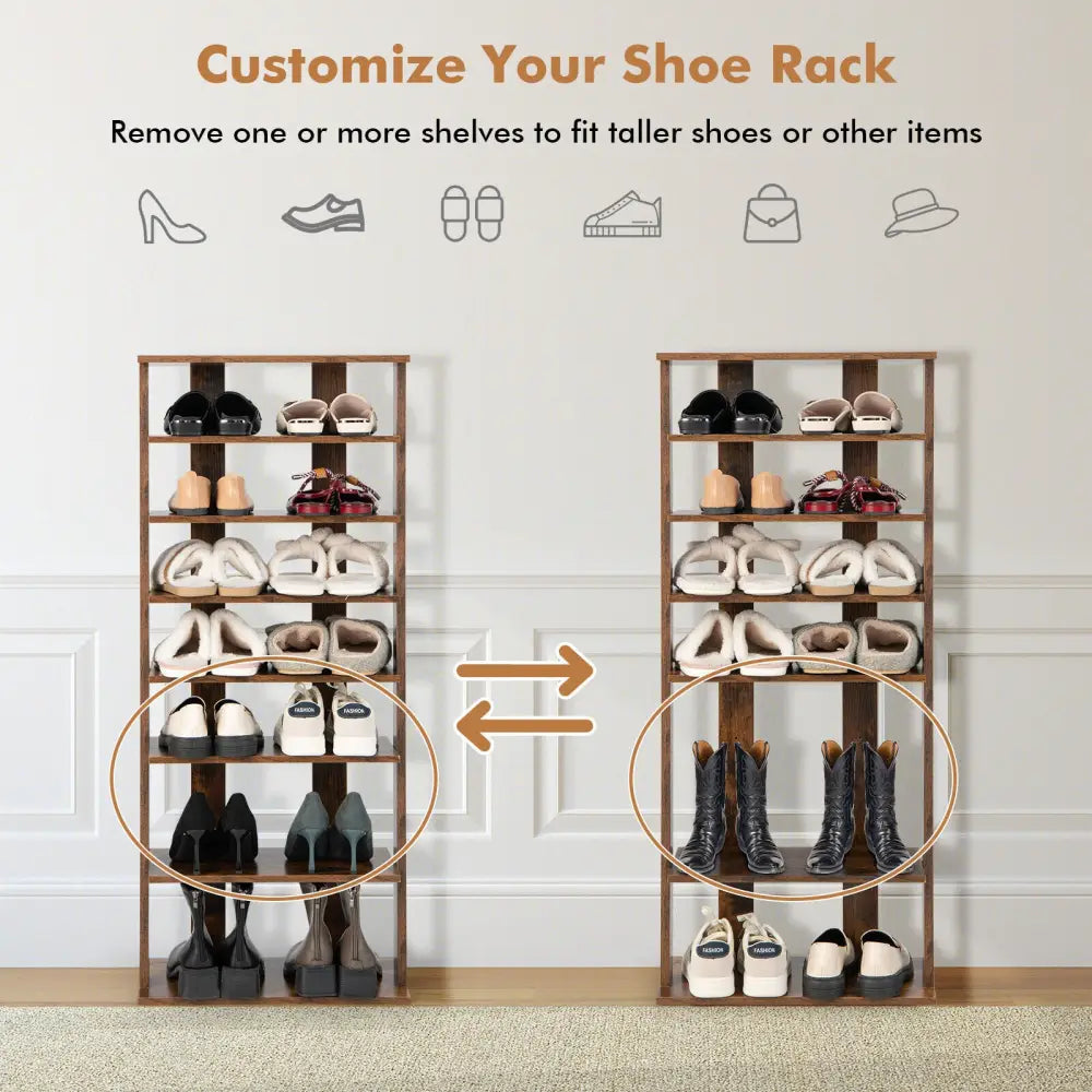 7 Tiers Vertical Shoe Rack for Front Door-Rustic Brown - Rustic Brown - Shoe Racks & Storage Benches