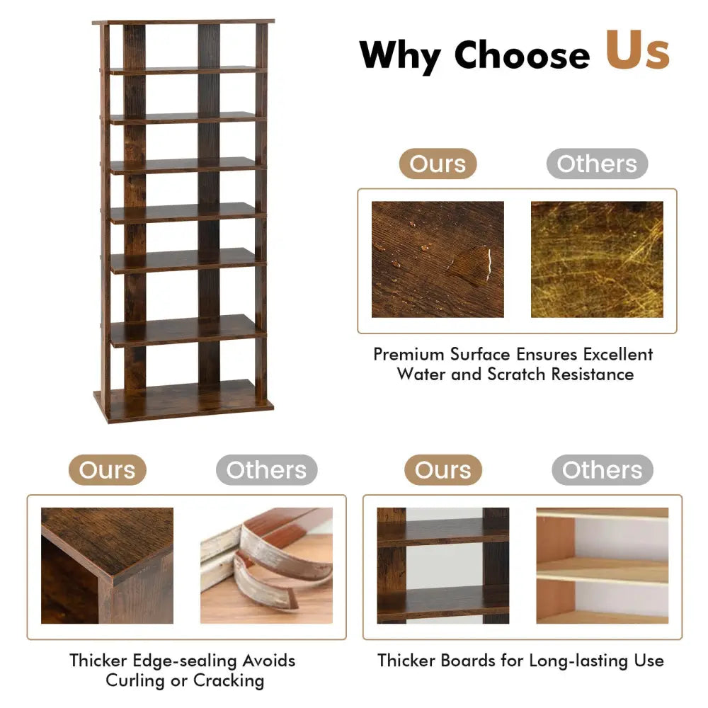 7 Tiers Vertical Shoe Rack for Front Door-Rustic Brown - Rustic Brown - Shoe Racks & Storage Benches