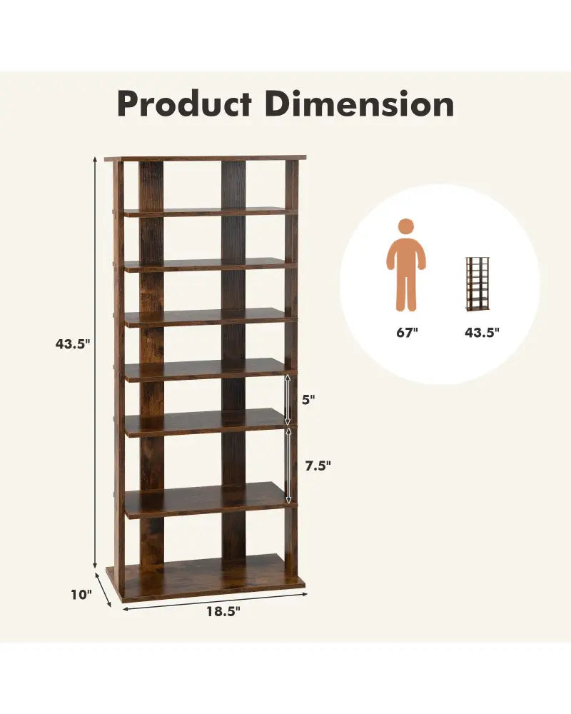 7 Tiers Vertical Shoe Rack for Front Door-Rustic Brown - Rustic Brown - Shoe Racks & Storage Benches