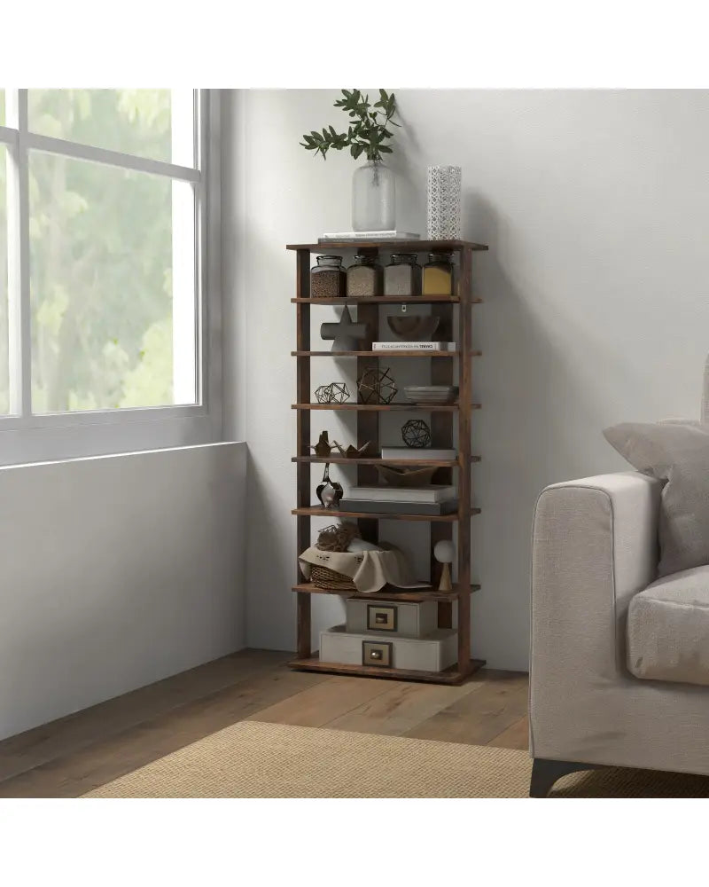 7 Tiers Vertical Shoe Rack for Front Door-Rustic Brown - Rustic Brown - Shoe Racks & Storage Benches