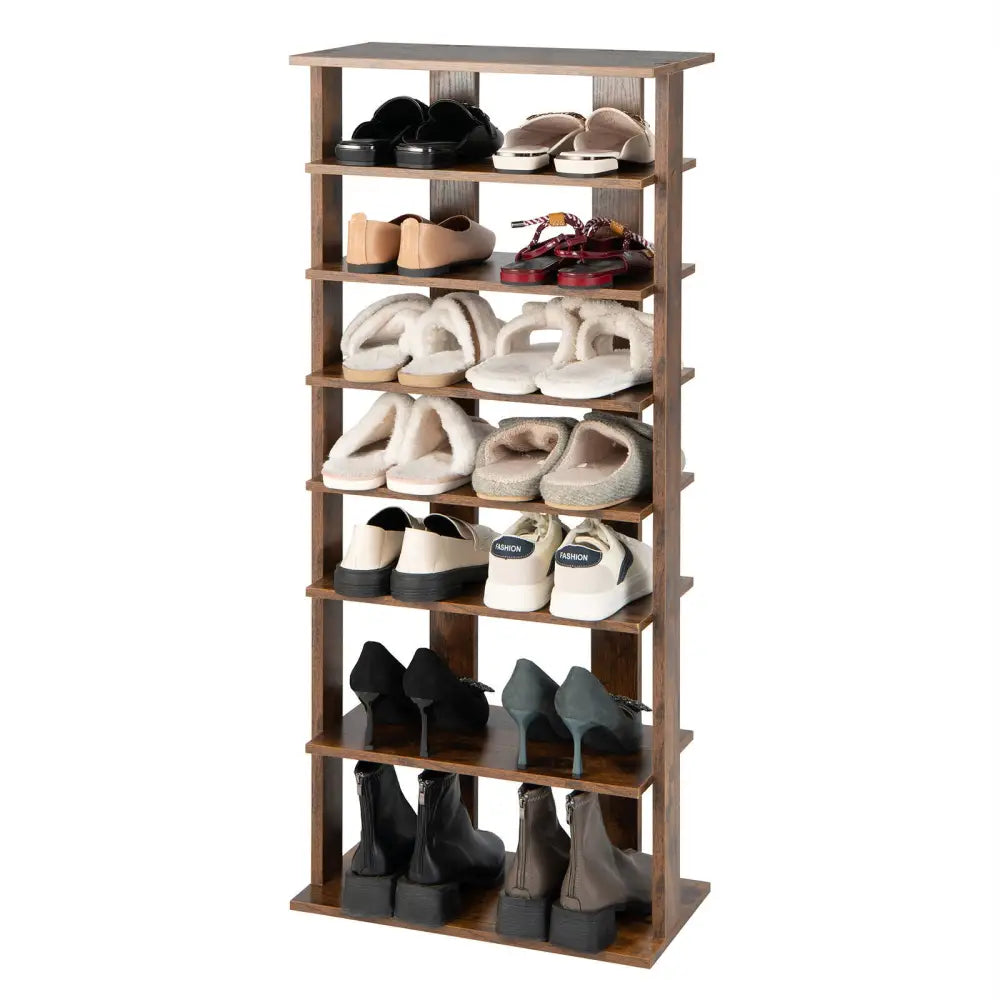 7 Tiers Vertical Shoe Rack for Front Door-Rustic Brown - Rustic Brown - Shoe Racks & Storage Benches