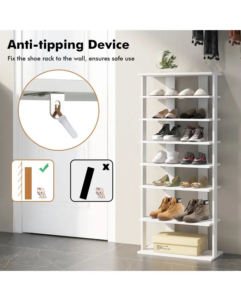 7 Tiers Vertical Shoe Rack for Front Door-White - White - Shoe Racks & Storage Benches