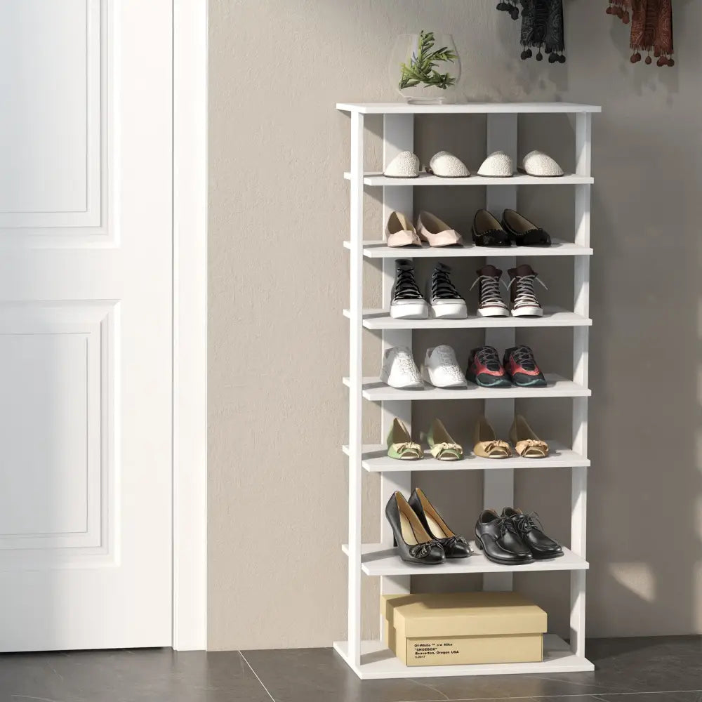 7 Tiers Vertical Shoe Rack for Front Door-White - White - Shoe Racks & Storage Benches