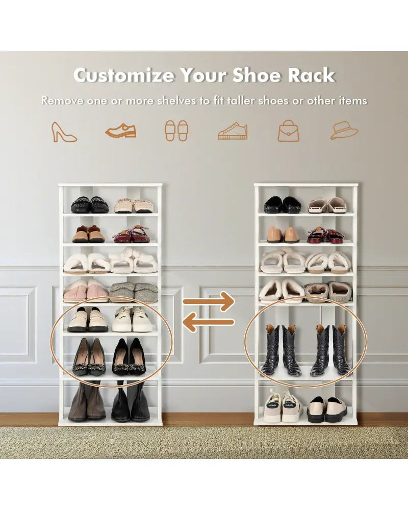 7 Tiers Vertical Shoe Rack for Front Door-White - White - Shoe Racks & Storage Benches