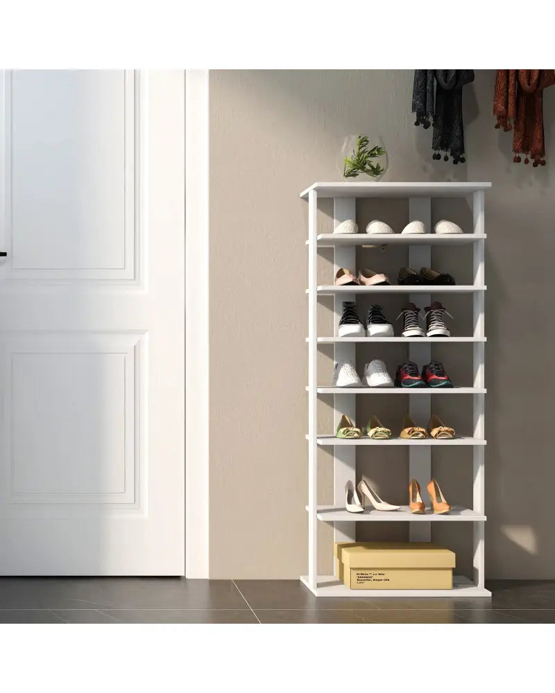 7 Tiers Vertical Shoe Rack for Front Door-White - White - Shoe Racks & Storage Benches