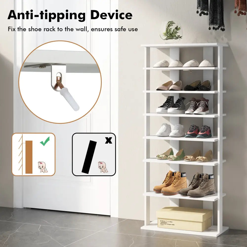 7 Tiers Vertical Shoe Rack for Front Door-White - White - Shoe Racks & Storage Benches