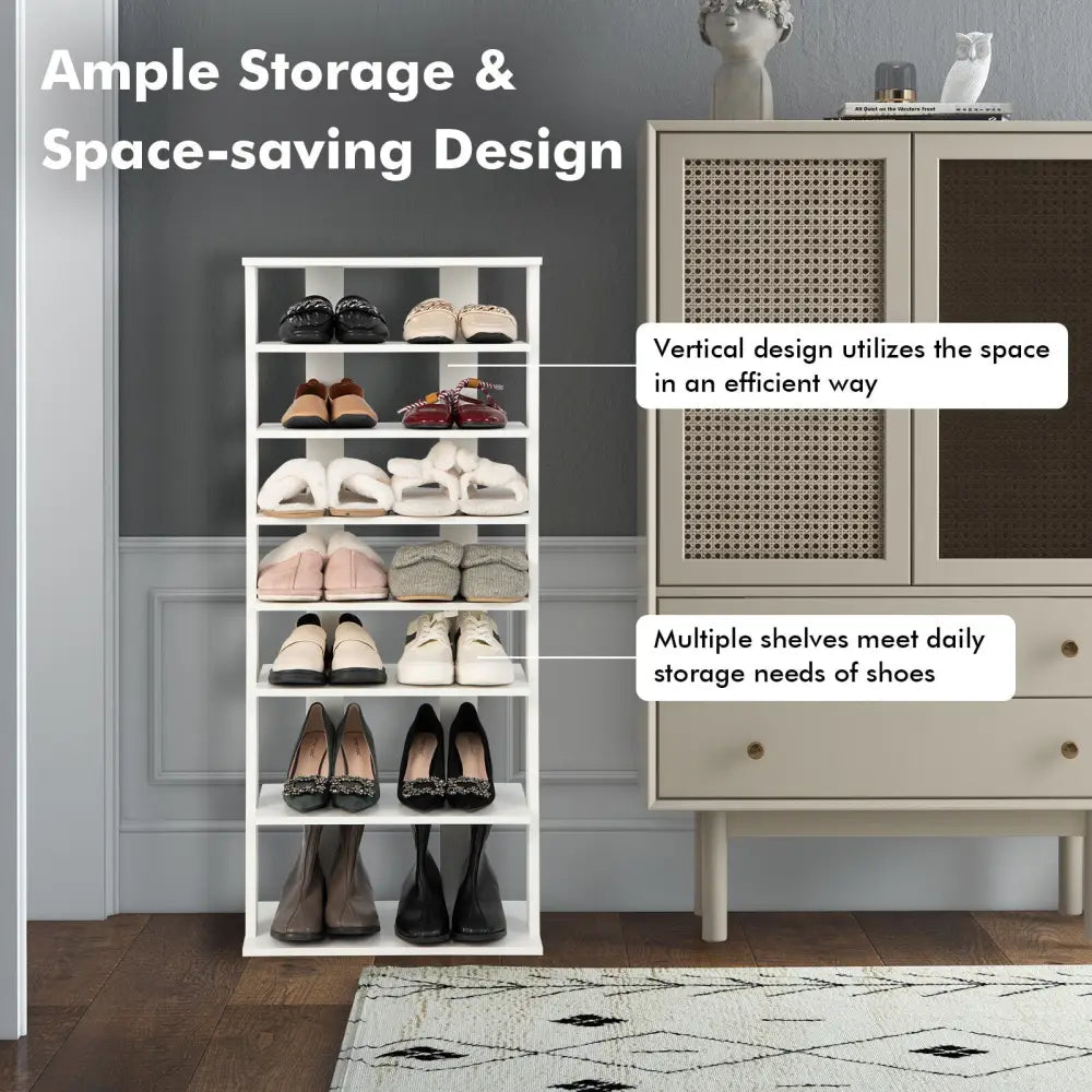 7 Tiers Vertical Shoe Rack for Front Door-White - White - Shoe Racks & Storage Benches