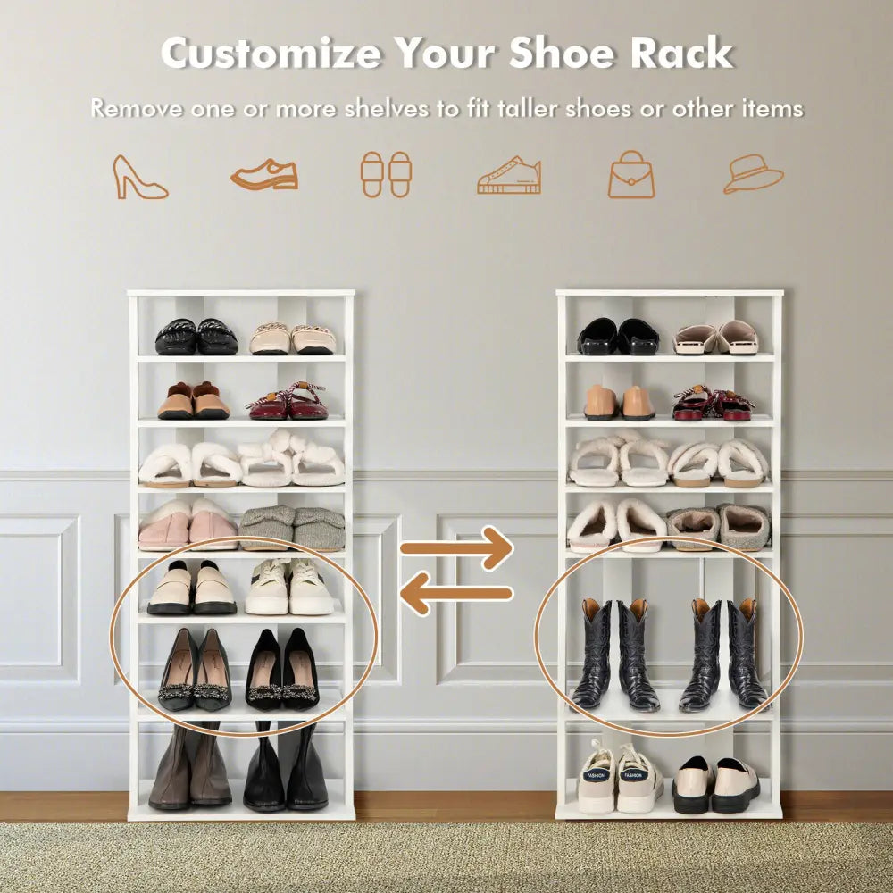 7 Tiers Vertical Shoe Rack for Front Door-White - White - Shoe Racks & Storage Benches