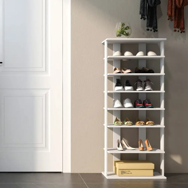 7 Tiers Vertical Shoe Rack for Front Door-White - White - Shoe Racks & Storage Benches