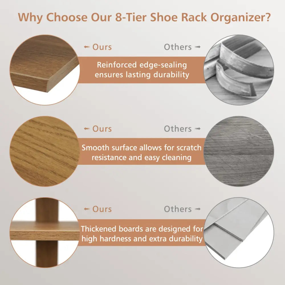7-Tiers Vertical Wooden Space Saving Shoe Rack for Front Door-Natural - Natural - Shoe Racks & Storage Benches