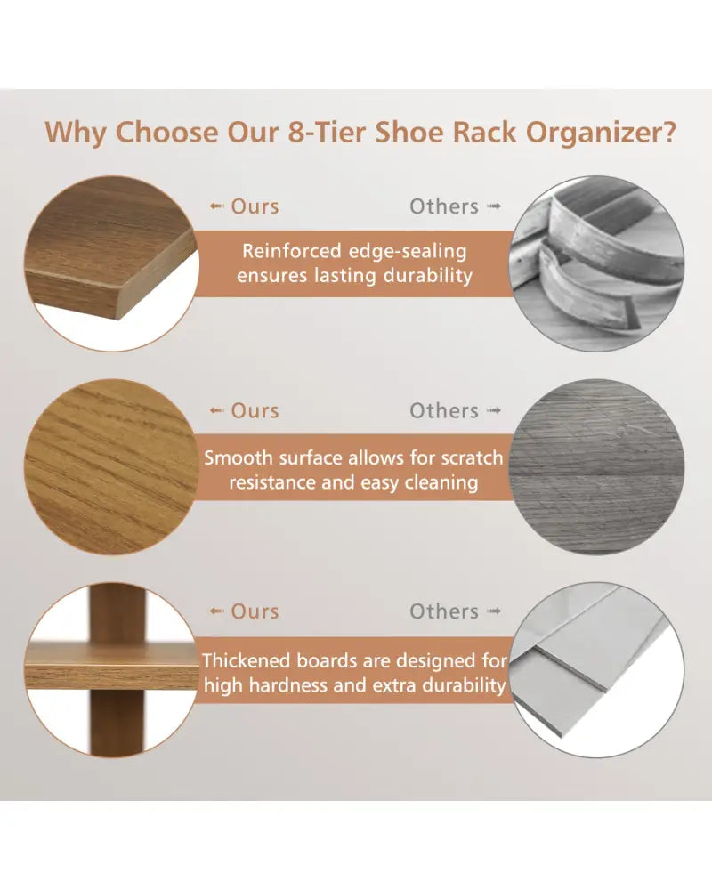 7-Tiers Vertical Wooden Space Saving Shoe Rack for Front Door-Natural - Natural - Shoe Racks & Storage Benches