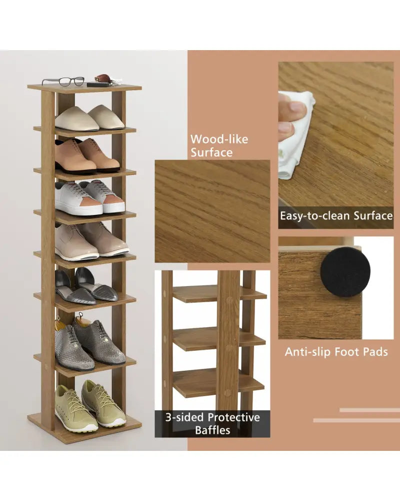 7-Tiers Vertical Wooden Space Saving Shoe Rack for Front Door-Natural - Natural - Shoe Racks & Storage Benches