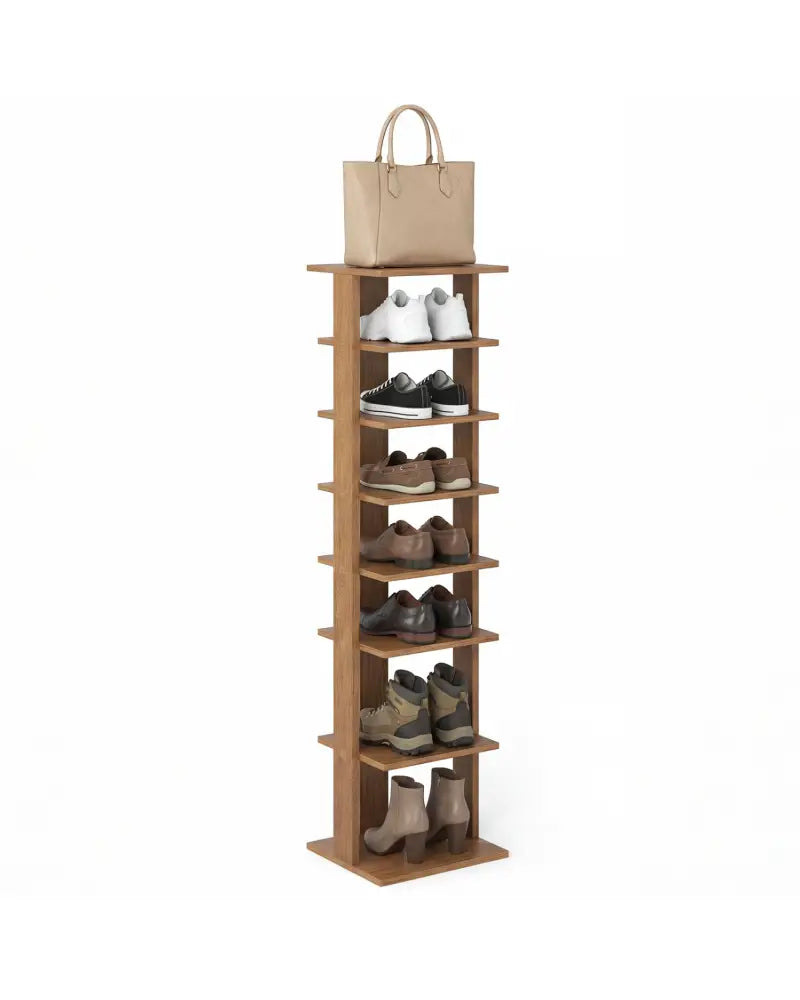7-Tiers Vertical Wooden Space Saving Shoe Rack for Front Door-Natural - Natural - Shoe Racks & Storage Benches