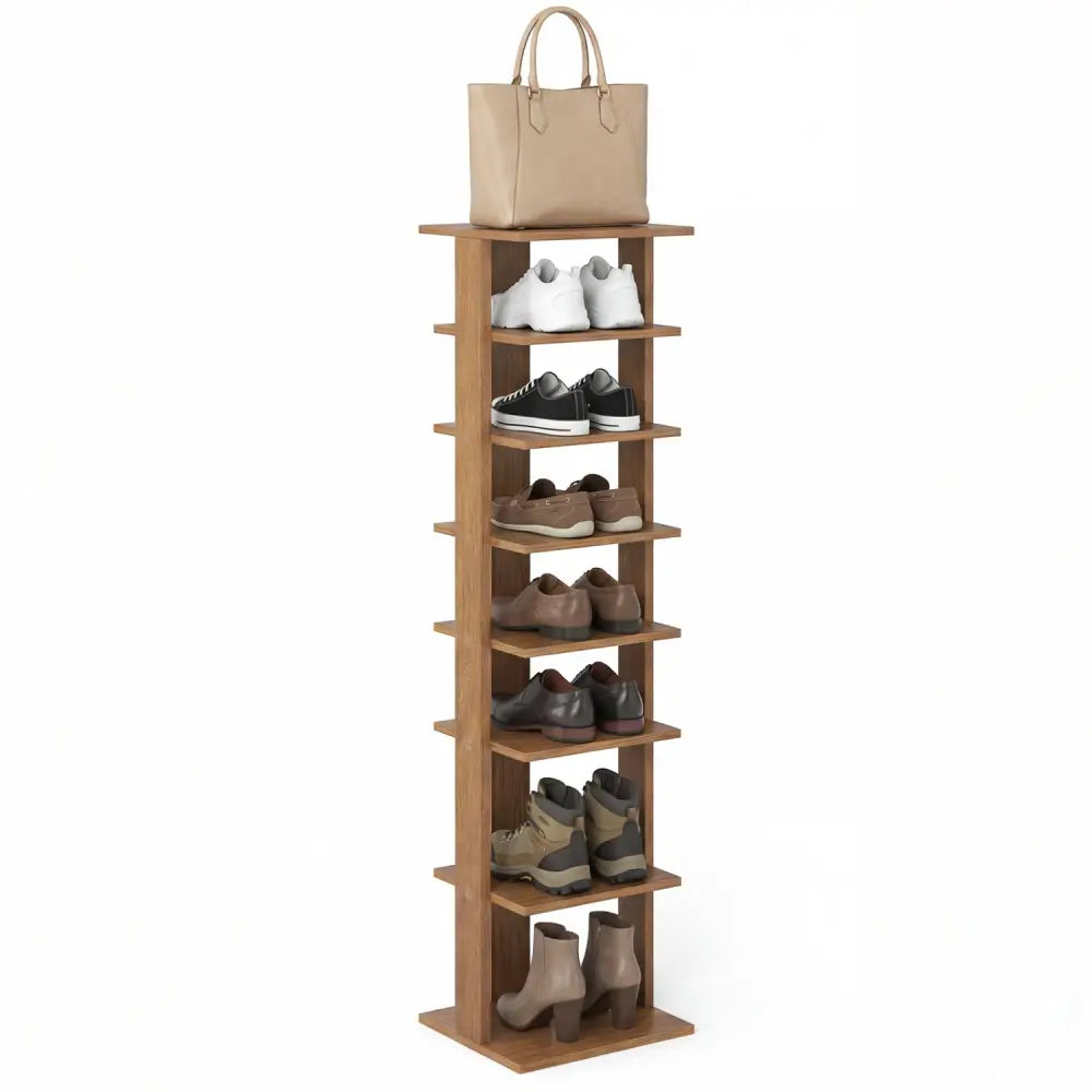 7-Tiers Vertical Wooden Space Saving Shoe Rack for Front Door-Natural - Natural - Shoe Racks & Storage Benches