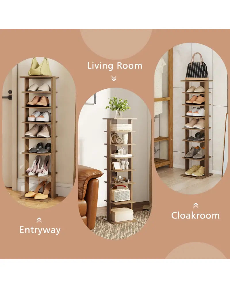 7-Tiers Vertical Wooden Space Saving Shoe Rack for Front Door-Natural - Natural - Shoe Racks & Storage Benches