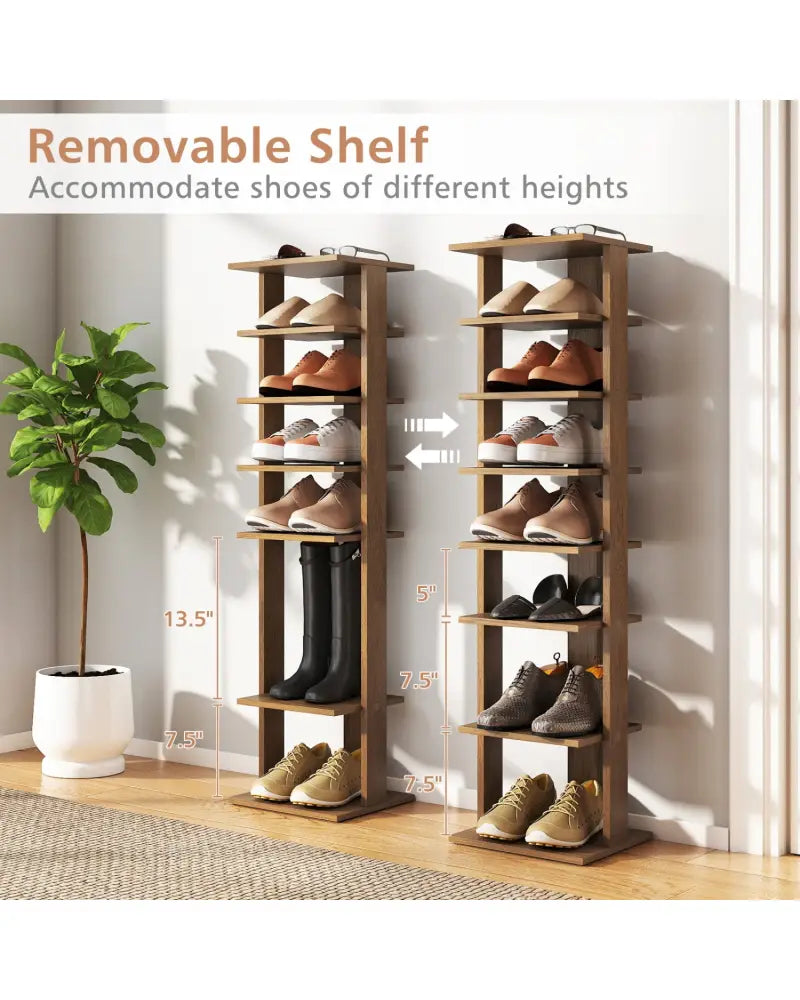 7-Tiers Vertical Wooden Space Saving Shoe Rack for Front Door-Natural - Natural - Shoe Racks & Storage Benches