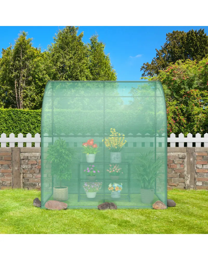 7 x 3.5 x 7 Feet Lean-to Greenhouse with Flower Rack - Green - Greenhouses