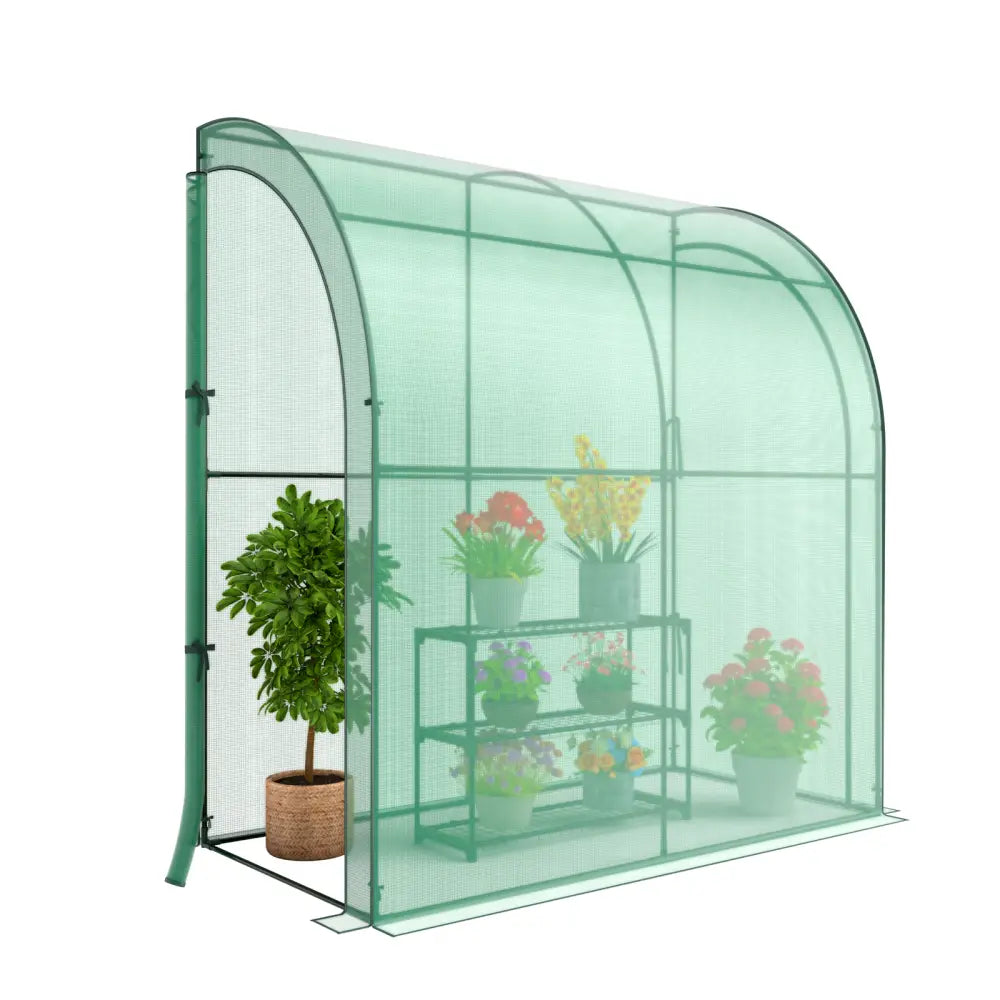 7 x 3.5 x 7 Feet Lean-to Greenhouse with Flower Rack - Green - Greenhouses