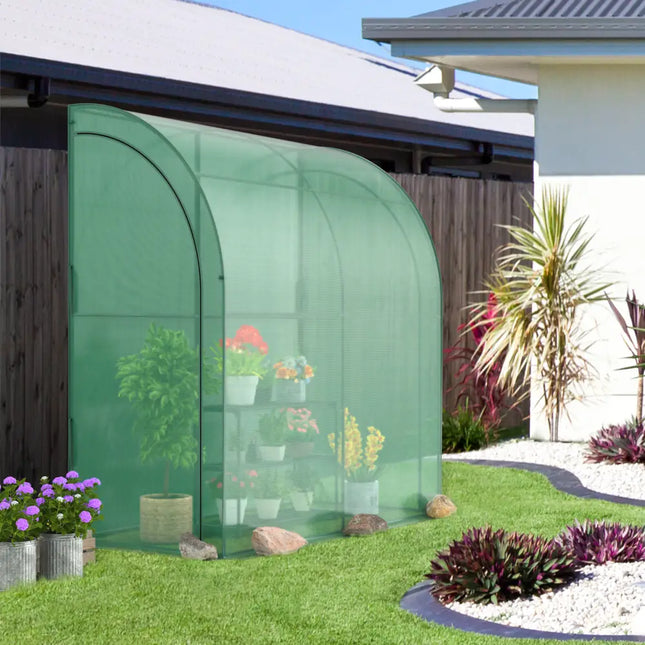 7 x 3.5 x 7 Feet Lean-to Greenhouse with Flower Rack - Green - Greenhouses