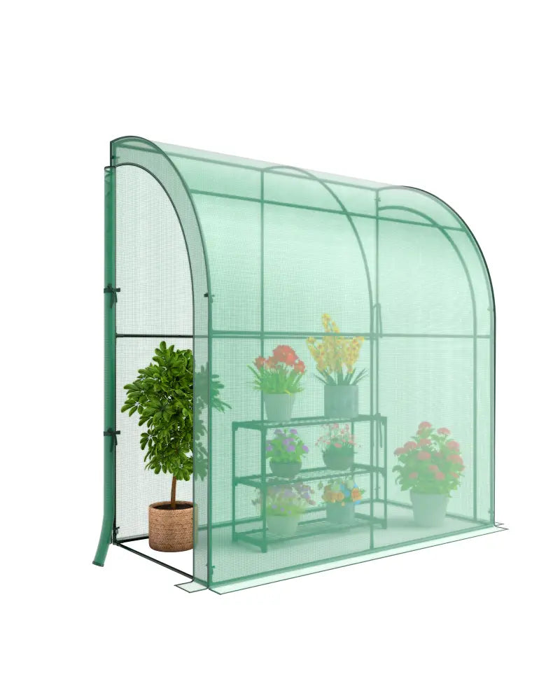 7 x 3.5 x 7 Feet Lean-to Greenhouse with Flower Rack - Green - Greenhouses