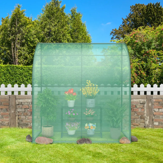 7 x 3.5 x 7 Feet Lean-to Greenhouse with Flower Rack - Green - Greenhouses