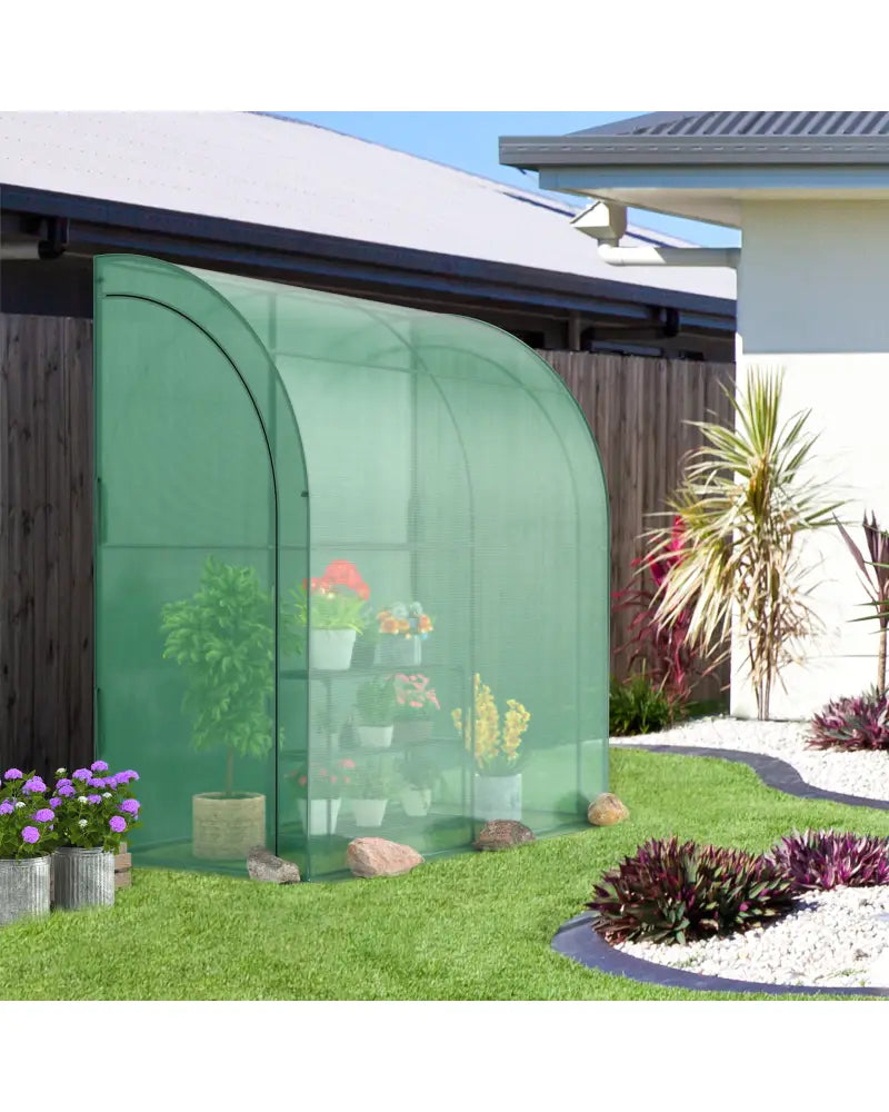 7 x 3.5 x 7 Feet Lean-to Greenhouse with Flower Rack - Green - Greenhouses