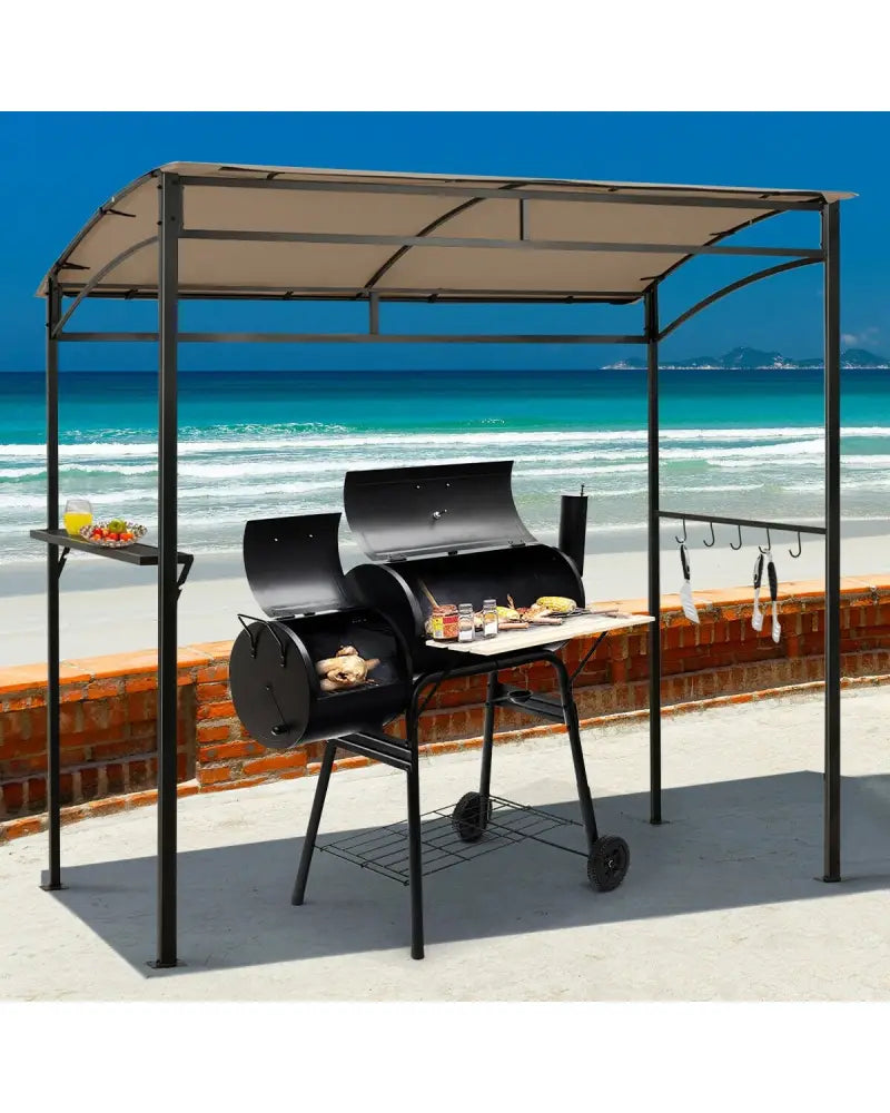 7 x 4.5 Feet Grill Gazebo Outdoor Patio Garden BBQ Canopy Shelter-Brown - Brown - Gazebos