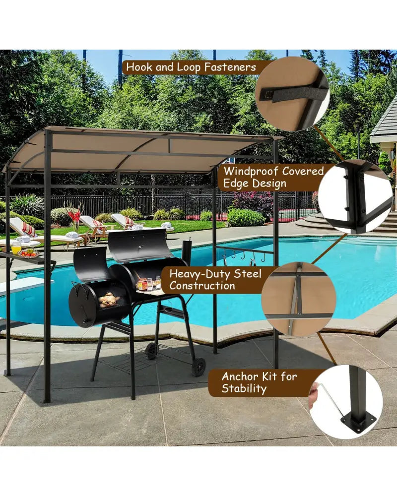 7 x 4.5 Feet Grill Gazebo Outdoor Patio Garden BBQ Canopy Shelter-Brown - Brown - Gazebos